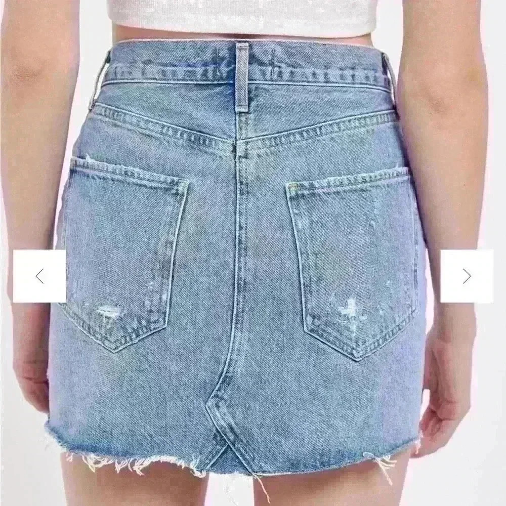 AGOLDE Quinn High Waisted Distressed Denim Mini Skirt size 29 - Picture 3 of 7